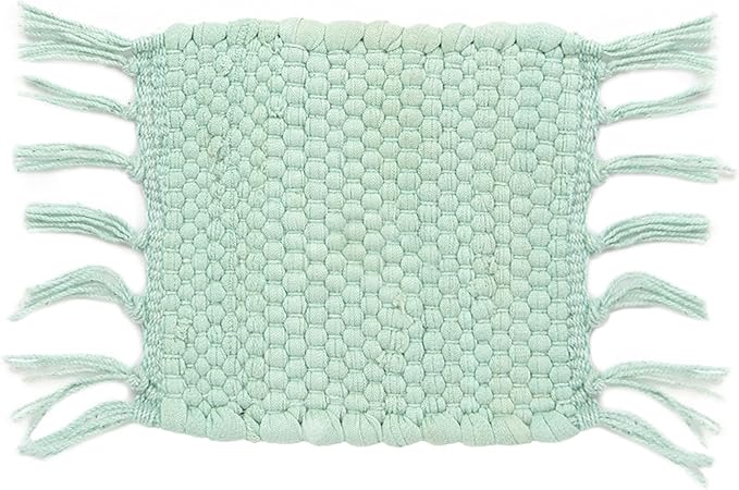 PILLOWPIA Handcrafted Chindi Rag Rug Coaster – 100% Cotton, Handwoven, Colorful & Eco-Friendly | Boho Style Drink Mat for Home, Kitchen, or Table Décor - Aquatic