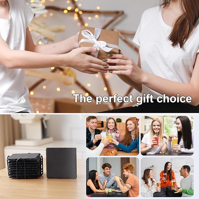 Slate Coasters Set of 36,4-Inch Black Square Stone Drink Coasters with Scratch-Resistant Backing,Durable Tabletop Protection for Home Office Kitchen,Ideal Housewarming Wedding Gifts