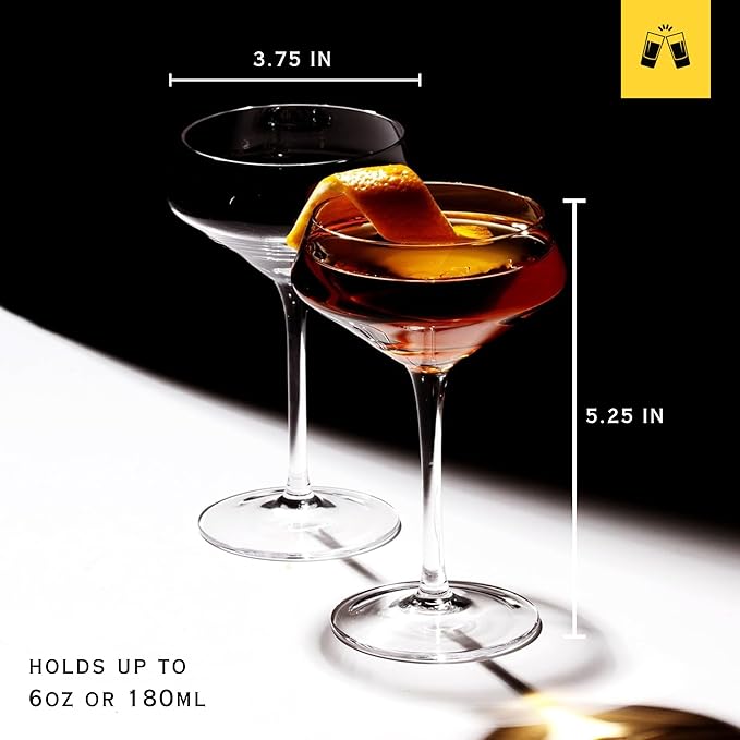 LEMONSODA Hand Blown/Nick And Nora Classic Martini Glasses Manhattan, Cosmopolitan, Espresso Martini, Lemon Drop, Dirty Martini - Inspired by 1930's - 50's Cocktail Culture - 6oz/10oz (Set of 6, 6oz)