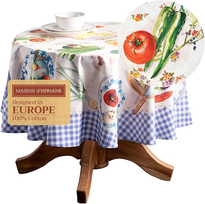 Maison d' Hermine Table Cloth Round Table 100% Cotton 63 Round Inches Tablecloth Reusable Decorative for Dining Room Farmhouse Home Valentines Day Decorations Spring Summer - Gourmand