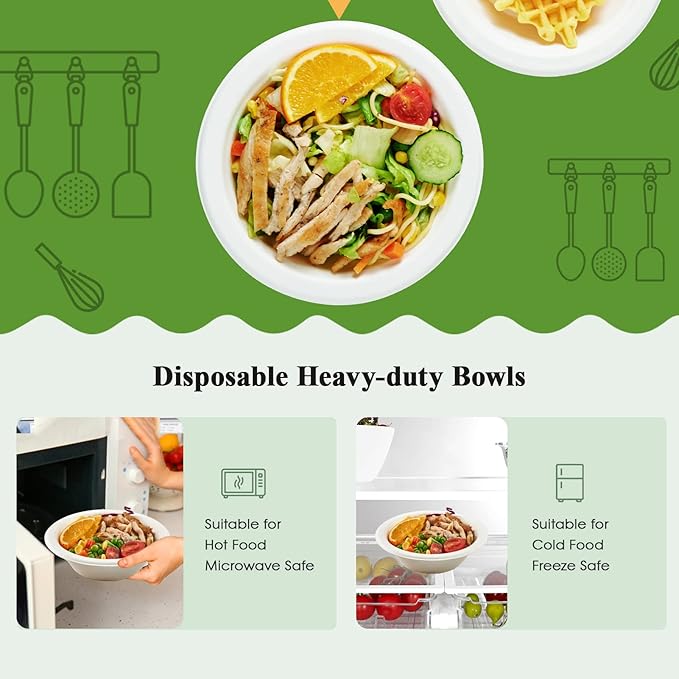 ECOLipak 150 Pack Compostable Disposable Paper Bowls, 16 OZ Heavy duty Biodegradable Eco Friendly Sugarcane Bagasse Bowls Great for Soup, Salad, Milk Cereals