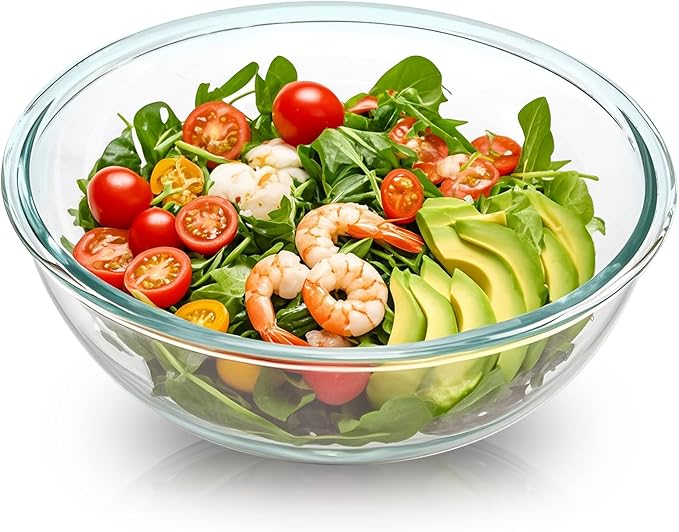 6.5 Qt Glass Mixing Bowl, 12 Inch Clear Extra Large Salad Bowls, Tempered Big Cooking Bowl for Sourdough, Kitchen Baking, Meal Prepping, Serving, Dishwasher Microwave & Freezer Safe
