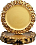 13" Antique Gold Charger Plates, Set of 6 Plastic Textured Chargers for Dinner Plates with Embossed Rim, Table Décor, Party, Wedding, Holiday