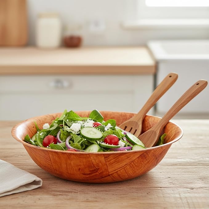 14-inch Wooden Serving Bowl, Set Of 6 | Round | Stackable | EZ To Wash | Great For Salads, Fruits, Snacks, And More [6PK]