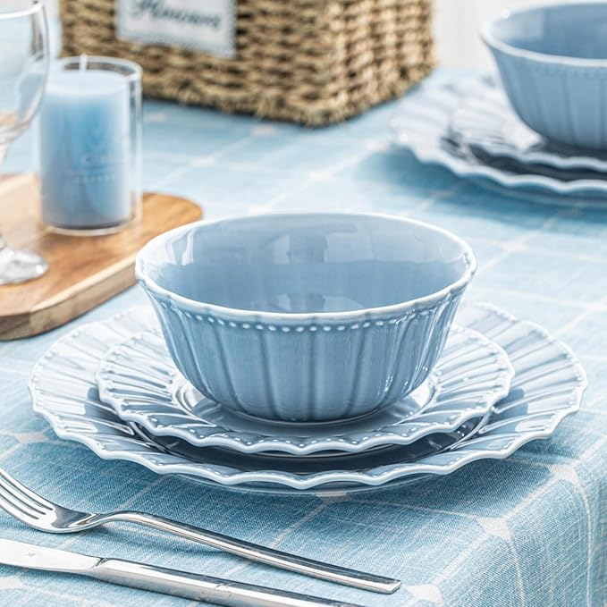 HOMBENE Blue Porcelain Fruit Bowls, 4.7 Inch Serving Bowls,Ice Cream Bowl, Kitchen Bowl Set, Microwave and Dishwasher Safe, Set of 6