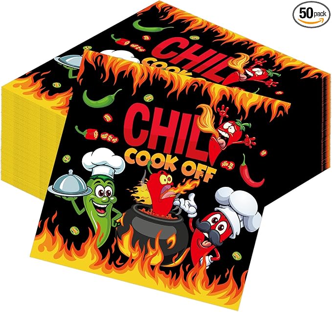 Chili Cook off Decorations - 100PCS Chili Cookoff Napkins Disposable Supplies for Party, Pepper Themed Paper Napkins Tableware Decor, Cook off Contest Tasting Competition Party Decorations