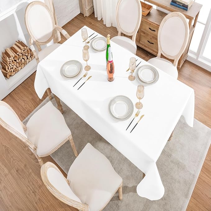 2 Pack Rectangle Tablecloth, 60x84 inch, Water Resistant Wrinkle Free Linen Textured Table Cloth Washable, Decorative Fabric Table Cover for Dining, Party and Camping, White