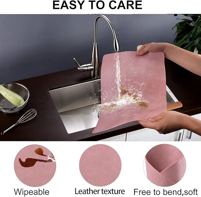 Placemats for Dining Table Set of 4,Design-Classic Faux Leather Eco-Friendly Place Mats,Waterproof&Stain Resistant Table Mats,Washable,Heat-Resistant,Non-Slip for Dining Table Decor (Pink, 4)