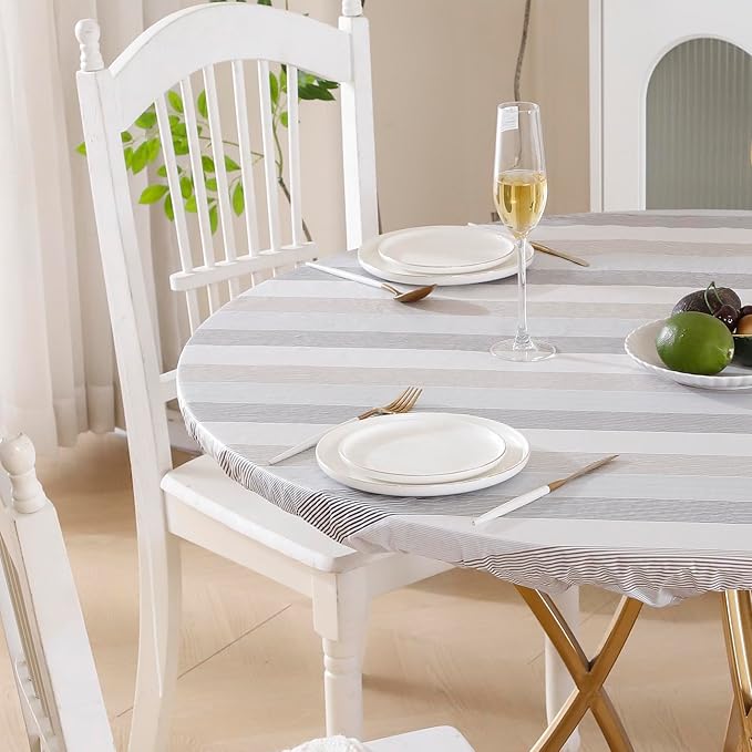 Walrus Round Vinyl Fitted Tablecloth with Flannel Backing Elastic Edge Design Table Cover Waterproof Oil-Proof PVC Table Cloth Stain-Resistant Best for 37"-44" Round