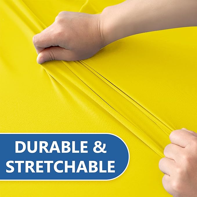 Fitted Stretch Table Cover for 6 Foot Rectangle Tables-8 Pack Yellow Spandex Tablecloth-Elastic Folding Tablecloths for Party, Vendor Booth Display, Banquet Buffet Event, Craft Trade Show