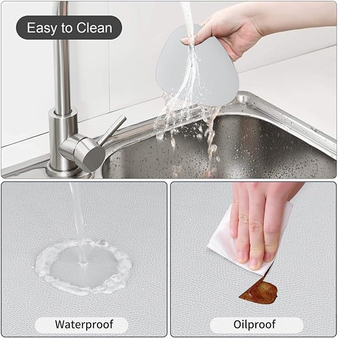 Faux Leather Placemats Set of 2 and Coasters, Heat Resistant Placemats for Round Table, Waterproof Wipeable Washable Dinner Table Mats, Easy to Clean Place Mats Nordic Style, Silver