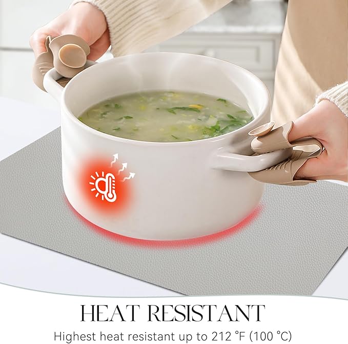MOSAYT Vinyl Placemats Set of 4, Heat Resistant Place Mats 100% Waterproof Washable & Wipeable Faux Leather Reversible Table Mats for Kitchen Dining Party Outdoor, 12" x 17", Light Grey/Aqua