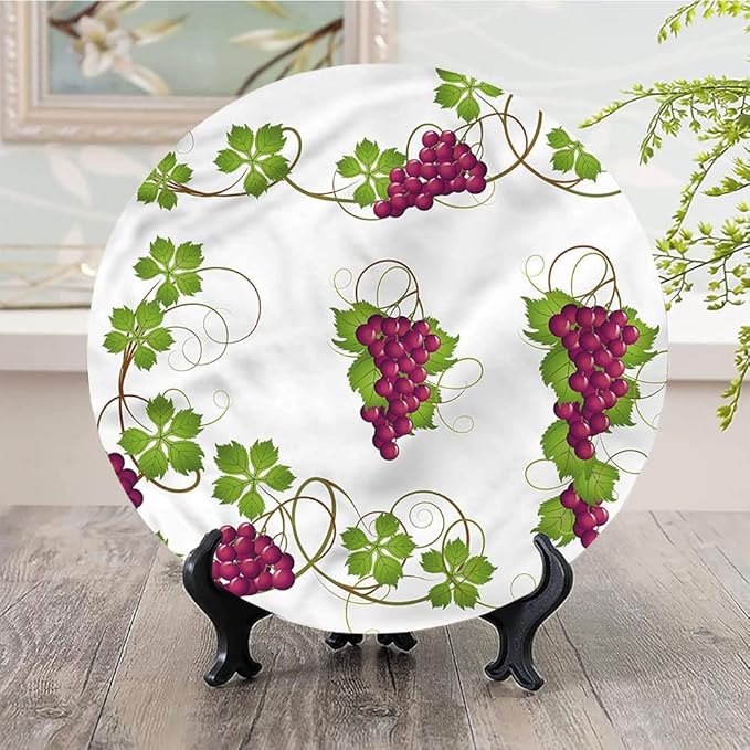 Ceramic Plates, Vine Decorative Ceramic Plates, Agriculture Harvest Yield, 8 Inch, Household Plates Decorative, Multicolor