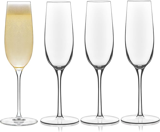 Libbey Signature Kentfield Champagne Flutes Set of 4, Elegant Champagne Glass with Curved Design, Glassware Drinking Glasses for Prosecco, and More