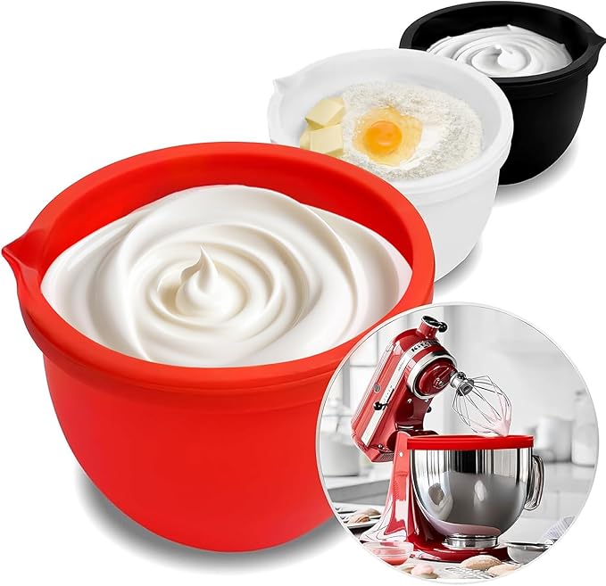 Silicone Liners for KitchenAid 5 Qt Tilt-Head Stand Mixer(Only), Odourless,Thicker, Cold/Heat-Resistant & Non-Stick, Easy Clean, Fits 5 Quart Mixing Bowl, Set of 3 with Lids
