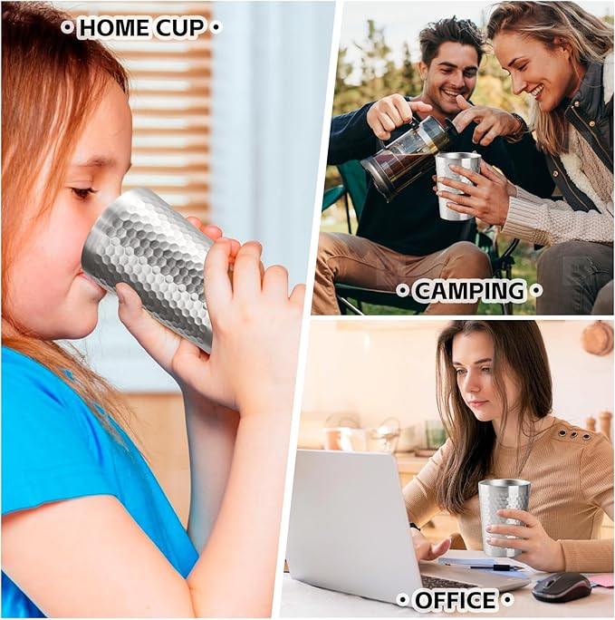 10 Pack 12 oz Stainless Steel Insulated Cup, Honeycomb Double Wall Vacuum Small Metal Cup, Reusable Camping Cups Unbreakable Indoor Outdoor for Party, Home, Office, BBQ, Silver