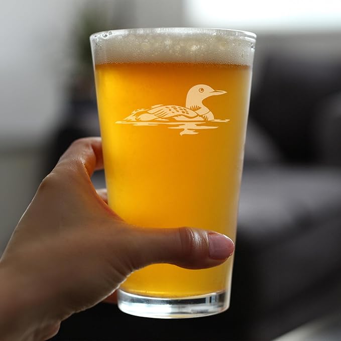 Bevvee Loon Pint Glass for Beer - Fun Bird Themed Gifts and Decor for Men & Women - Set of 2-16 oz Glasses