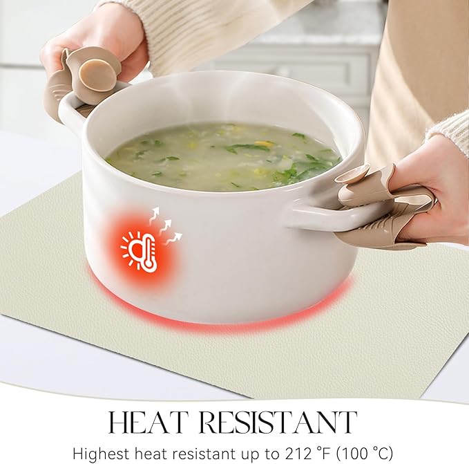 MOSAYT Vinyl Placemats Set of 8, Heat Resistant Place Mats 100% Waterproof Washable & Wipeable Faux Leather Reversible Table Mats for Kitchen Dining Party Indoor Outdoor, 12" x 17", Grey/Beige
