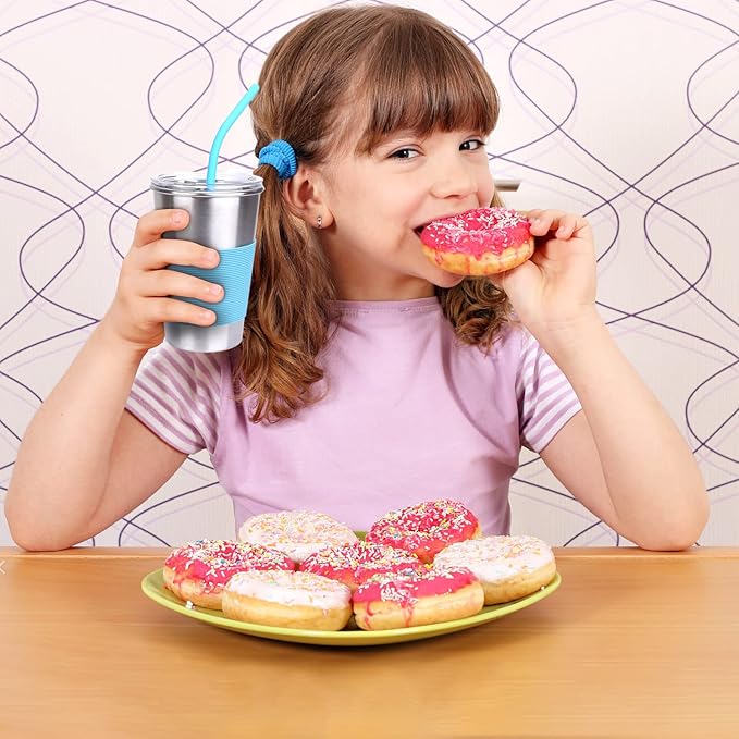 Kids Tumbler with Lids and Straws, 16oz Stainless Steel Cups with Colorful Sleeves, Unbreakable Smoothie Drinking Water Mug, Apply for Adults & Children