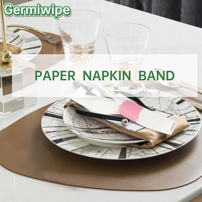 Germiwipe Paper Napkin Band Box of 500,Napkin Rings Self Adhesive,Silverware Wraps Bands Perfect for Birthday Parties, Weddings, Family Reunion & Events(Pink-500pcs)
