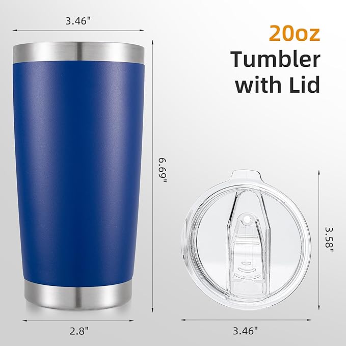 20 oz Tumbler Bulk with Lid Stainless Steel Insulated Tumblers Double Wall Vacuum Coffee Mug Powder Coated Tumbler Cups for Cold and Hot Drinks, Blue, 6 pack