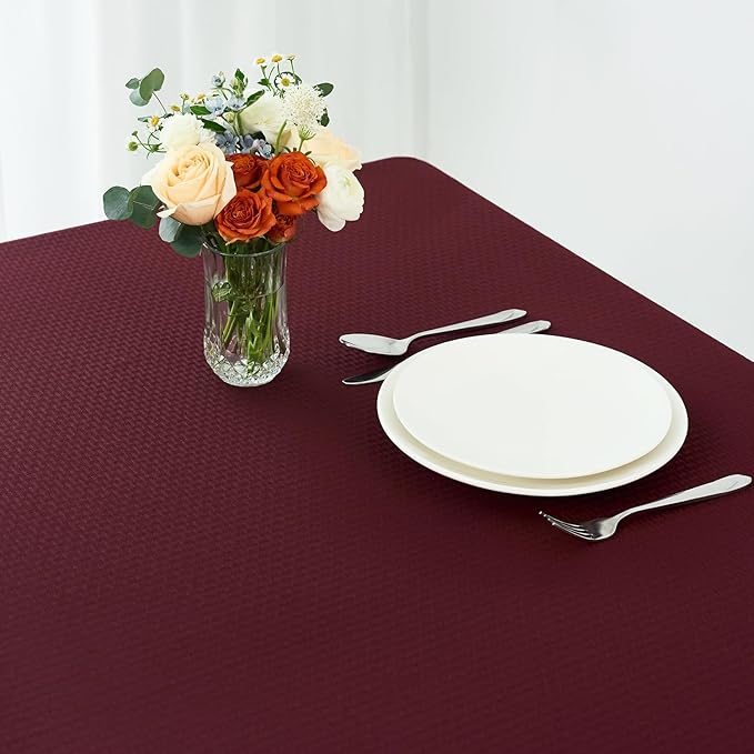 maxmill Square Jacquard Tablecloth Waterproof Spillproof Wrinkle Resistant Soft Weaved Design Table Cloth for Dinner and Party Washable Fabric Cover, Indoor and Outdoor Use, 60 x 60 Inch, Burgundy