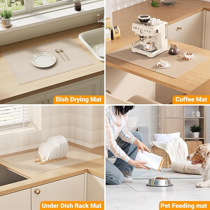 2-Pack Extra Thick Silicone Counter Mats - 24”x16” Large Heat Resistant Kitchen Countertop Protector, Non-Slip Hot Pad Trivet for Air Fryer, Hot Pots & Pans, Coffee Maker(White Translucent)
