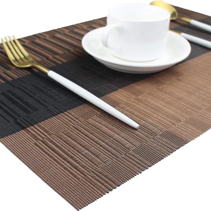 PIGCHCY Placemats,Washable Vinyl Woven Table Mats,Elegant Durable Placemats for Dining Table Set of 6 (Bamboo-Brown)