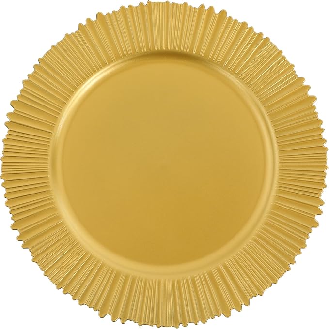 Charger Plates, 100pcs Floral Gold 13inch Plastic Dinner Plate, Round Plastic Dinner Plate with Delicate Texture for Parties Wedding (Floral Gold)