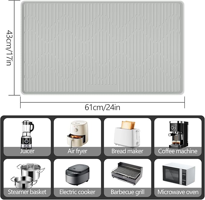 24" x 17" Heat Resistant Mat for Countertop Lanstics Silicone Baking Mat Non-Slip Air Fryer Mats Multipurpose Countertop Protector Microwave Mats Fire Resistant Mat Place Mat for Kitchen Counter