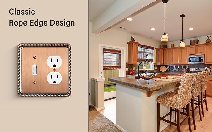 Henne Bery Rope Edge Decorative Wall Plate Switch Plate Outlet Cover (Toggle/Duplex, Antique Copper)