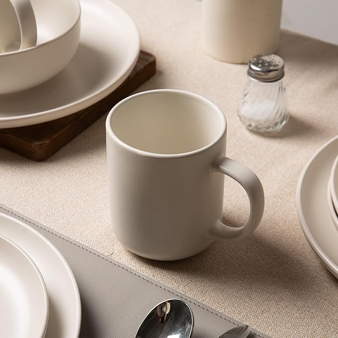 12-Piece Stoneware Dinnerware Set with Mugs | Microwave and Dishwasher Friendly | Stackable Matte Glaze Plates & Bowls | Service for 3 (White for 3)