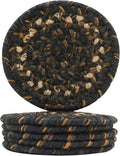 Homespice Kilimanjaro Jute Braided Rope Coasters 4", Warm Primitive Decor, Set of 6, Black and Tan - Durable, Absorbs Moisture, Easy to Clean and Protects Furniture