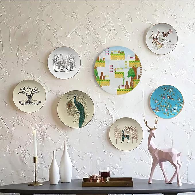 Decorative Plates, Video Games Print Ornament, Cartoon Retro Computer Graphic Kids Western, 7 Inch, Kitchen Wall Decor, Multicolor