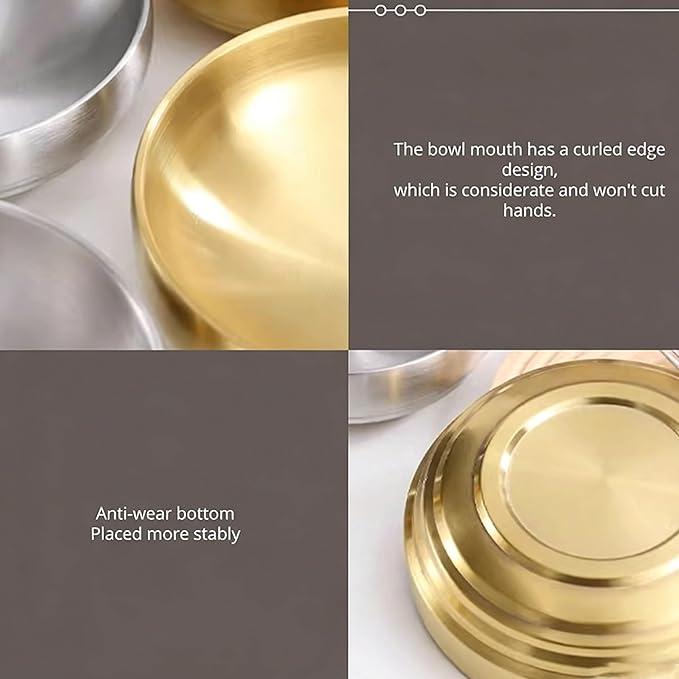 Gold Soup Bowls, 7.3 Inch 35OZ Large Stainless Steel | Double-Walled Unbreakable Serving Bowls for Soup, Rice & Salad, Heat Retention Dish for Noodles and Sashimi at Home or Restaurant