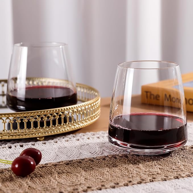 Stemless Wine Glasses Set of 4-14.5oz Hand Blown Heavy Red White Wine Glasses Unique gifts for him/her wedding, birthday, Mother's/father's day, anniversary