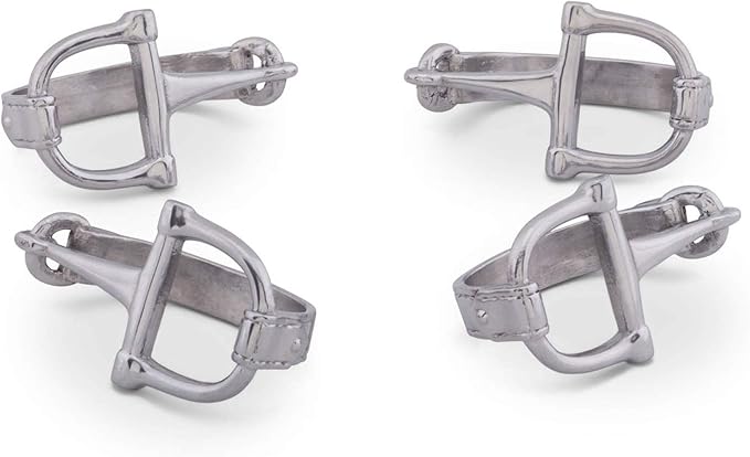 Arthur Court Designer Metal Bit Napkin Rings, Set of 4, Equestrian Aluminum Cast, Horse Horseshoe Decor for Cowboy, Cowgirl Riders and Horse Lovers