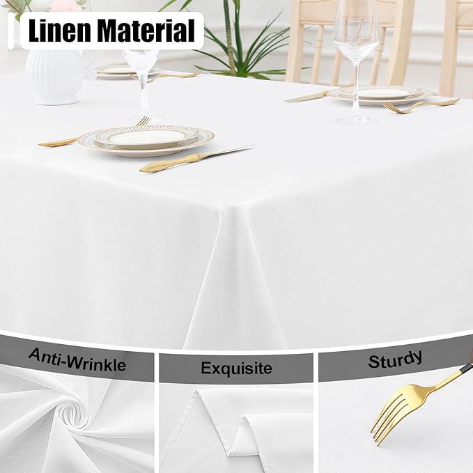 Smiry Rectangle Table Cloth Linen Textured, Waterproof Spillproof Anti-Wrinkle Burlap Tablecloth, Washable Decorative Fabric Table Cover for Dining, Party, Banquet, 54 x 78 Inch, White