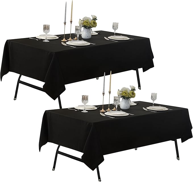 2-Pack 60x60 inch Black Table Cloths, Solid Stain and Wrinkle Resistant Tablecloth, Premium Plain Weave Polyester Fabric Rectangle Table Linen Covers for Hotel, Banquet