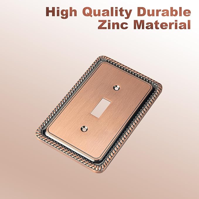 Henne Bery Rope Edge Decorative Wall Plate Switch Plate Outlet Cover (Single Toggle, 3 Pack, Antique Copper)