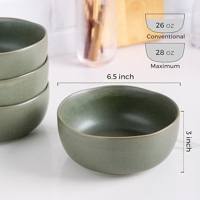 AmorArc Stoneware Cereal Bowls for Kitchen, 28oz Large Ceramic Soup Bowls Set of 6 for Meal Soup Snacks, Oven,Dishwasher&Microwace Safe Kitchen Bowls with Wavy Rim, Reavtive Glaze