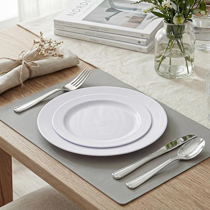 KIRE 120PCS White Plastic Plates - Heavy Duty White Disposable Plates for Party/Wedding - Include 60Pieces 10.25inch Dinner Plates - 60Pieces 7.5inch Dessert/Salad Plates