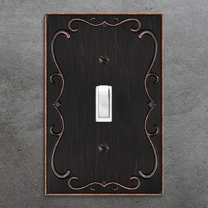 French Cabriole Decorative Wall Plate Switch Plate Outlet Cover (Single Toggle, 3 Pack, Aged Bronze)