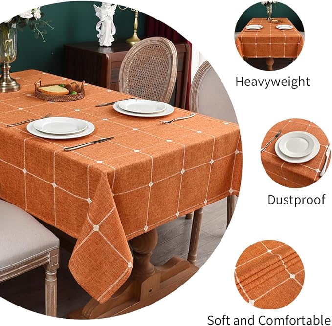 Zobesta Linen Table Cloth Square 60 x 60 Inch, Cotton Burnt Orange Linen Square Tablecloth Heavy Weight Washable Farmhouse Soft Tablecloth Outdoor, Party, Holiday, Picnic, Dining