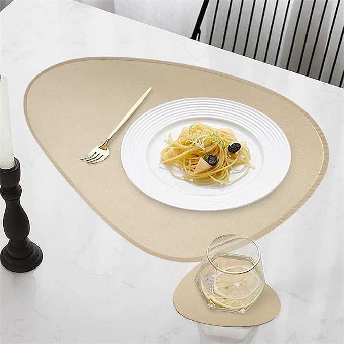 Faux Leather Placemats Set of 2 and Coasters, Heat Resistant Placemats for Dining Table, Waterproof Wipeable Washable Dinner Table Mats, Easy to Clean Kitchen Place Mats Romantic Golden