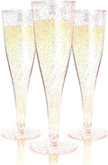 Prestee 24 Piece Plastic Champagne Flutes - 4.5 oz Plastic Wine Glasses with Rose Gold Glitter - Cocktail Glasses for Parties - Party Supplies for Mimosa Bar, Wedding, Shower Party and New Years Eve