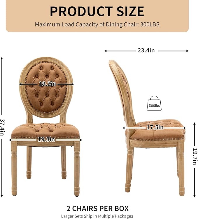 Vintage French Dining Chairs Set of 6, Round Back PU Leather Upholstered Accent Chairs with Nailhead Trim and Solid Wood Frame, Farmhouse Sillas de Comedor for Dining Room & Kitchen, Whiskey Brown
