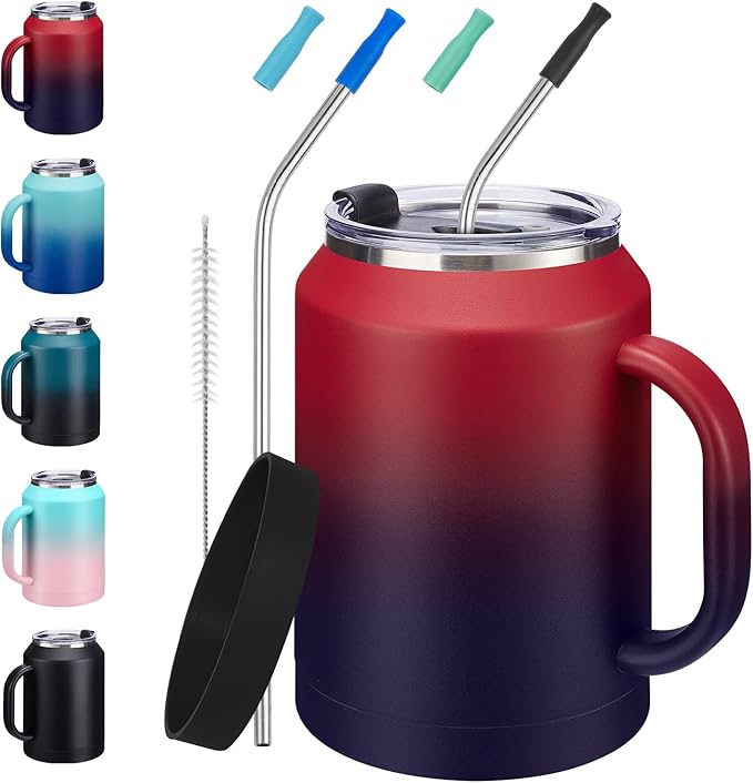 50oz Tumbler with Lid and Straw - Gulp, Protective Cup Mat, 50 oz Stainless Steel Coffee Mug for Travel Work, Double Wall Insulated Tumblers Metal Cups, Leak Proof Large Flask Jug Water Bottle