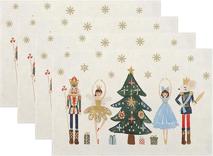 Merry Christmas Placemats 12x18 Inches Set of 4,Christmas Nutcracker Decorative Rectangle Winter Decoration Table Mats for Party, Home Kitchen,Dining Table Decoration