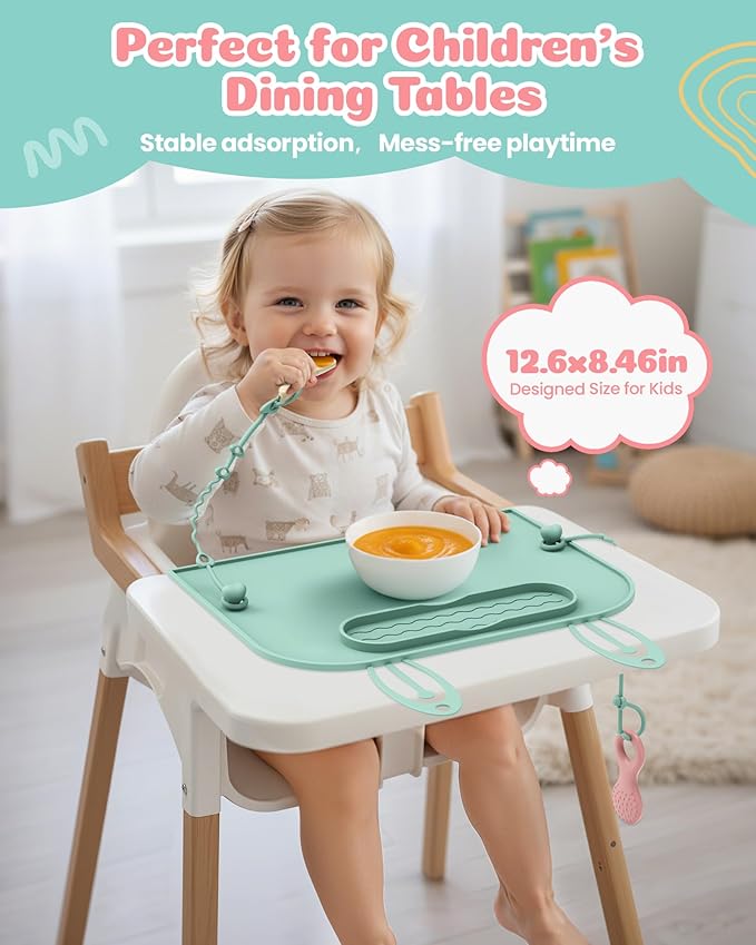 2Pack Silicone Placemats for Baby&Kid, Stain-Proof Non-Slip Baby Place Mat for Restaurant Highchair& Home Dining, Baby-led Food mats for Travel, Portable Toddler Table mat-Waterproof&Dishwasher Safe